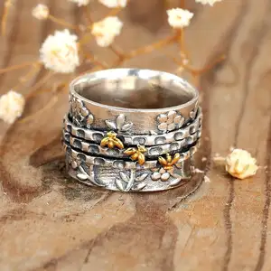 Cincin Bunga Lebah Floral Cantik Satu Warna Buatan Tangan