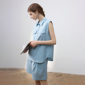 <b>Linen</b> Commuter Style Women's Suit <b>Set</b> Sleeveless Top And Shorts Two Piece <b>Set</b> Summer New Arrival Size 26 - Product Image 2