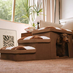 Özelleştirilmiş Toptan Satış Ekolojik 3 Adımlı Katlanır Köpek Merdiveni Peluş ve Rahat Köpek ve Kedi Rampaları ve Saklanabilir Evcil Hayvan Basamakları - Product Image 6