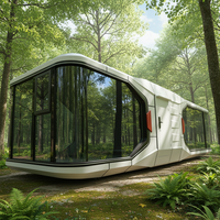 Maison capsule avec cuisine, maison futuriste, villa préfabriquée en acier, design de luxe tendance, espace de camping, capsule spatiale