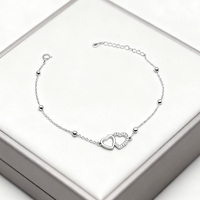 KAAN JEWELRY Loving 925 Silber Doppel herz Armband mit weißem Zirkon und dynamischen runden Perlen Geeignet für Freundin Geschenke