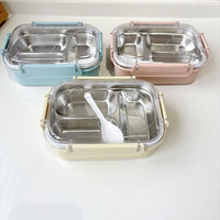 Boîte à bento simple en acier inoxydable 800-1000 ml à trois compartiments, double couche isolée, chauffante, moderne et minimaliste pour étudiants et bureau