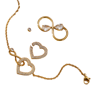 สร้อยคอจี้รูปหัวใจประดับเพชรซิร์คอนเต็มชิ้น สแตนเลสแท้จาก UM Jewelry รุ่น Super Flash Love  ชุบทองคำแท้ 18k ดีไซน์ลายไม้ไผ่ ของขวัญสำหรับผู้หญิง - Product Image 1