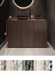 Commercial Custom Villa High-End Stone Slab Seamless-Integrated Basin <b>Floor</b>-<b>Standing</b> Vanity - Product Image 6