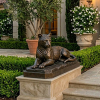 Statue de Léopard Accroupi en Bronze - Grande Sculpture Animale en Bronze Doré pour Villa, Manoir ou Cour d'Hôtel