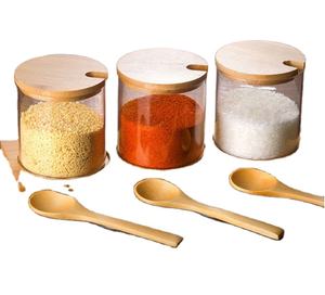 Hot Selling 300Ml Bamboo Wooden Lid Glass <b>Spice</b> <b>Jar</b> Set With Bamboo Tray - Product Image 3