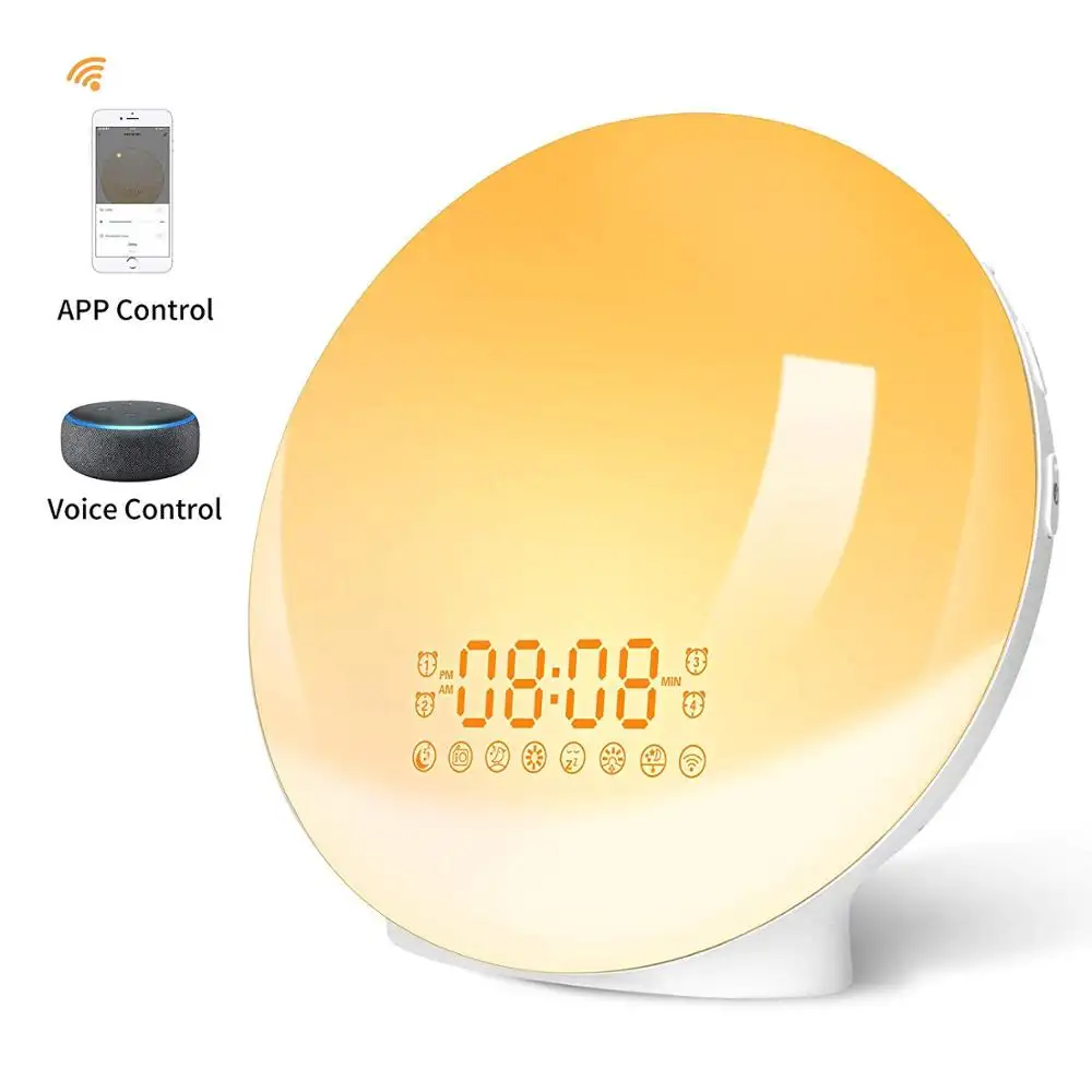ساعة تنبيه شروق الشمس ، ترقية كشاف إيقاظ ذكي متوافق مع Alexa/Echo/Google