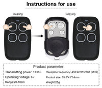 Télécommande de porte de garage Learning Code 315/430.5/431.5/433.92 MHz avec 4 boutons, arrêt automatique, portée de 50 m, garantie 1 an
