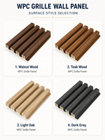 Panneau mural rainuré en WPC imitation teck WYRAX pour hall d'entrée de condominium, avec surface à profil rainuré et surface texturée en bois