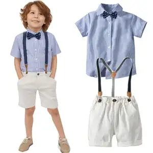 fashion hot sale school boys suspender pants clothes sets USA market latest design youth boys clothes