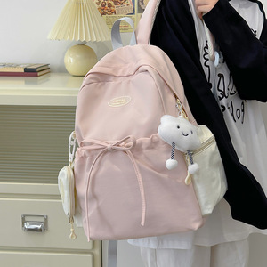 Lilac Solid Color <b>Backpack</b> 15 Inches <b>Large</b> <b>Capacity</b> For Girls Student <b>Backpack</b> With Cloud Charm And Drawstring Pocket - Product Image 5
