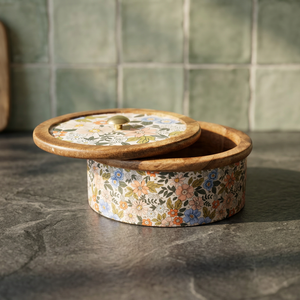 Casserole moderne en bois de manguier écologique avec design floral émaillé, couvercle en acier inoxydable, bouton en métal, durable, lavage à la main uniquement - Product Image 2
