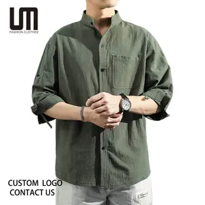 Liu Ming Schlussverkauf Frühjahr Sommer Herren Freizeitstil Baumwollketten Übergröße lange Ärmel solide Farbenhemden