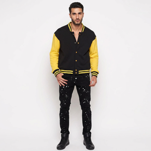 Custom Printing Cotton Sleeve <b>Men</b> <b>Baseball</b> Varsity <b>Jacket</b> Stand Collar Front Logo Solid Color Winter Warm OEM ODM - Product Image 1