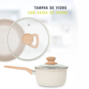 Offre Spéciale : Batterie de Cuisine 6 Pièces en Céramique Antiadhésive avec Poignées en Bois et Couvercles en Verre pour Cuisinières à Gaz et à Induction – Design Moderne - Product Image 5