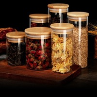 High Borosilicate Glass Storage Jar Bamboo Lid Eco-Friendly Airtight Multipurpose for Spices Dry Food Giveaways Handcrafted