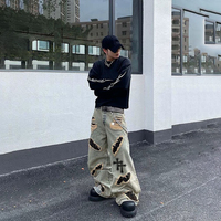 DiZNEW Design 2025 Jeans vintage streetwear déchirés pour hommes, style années 80, denim délavé à l'acide, pantalon taille plus pour hommes, style années 80