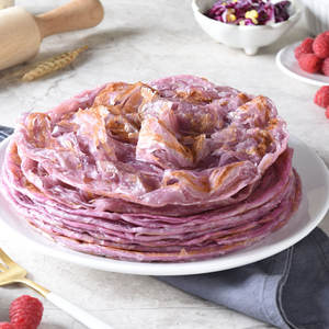Pancake Croccante al Gusto di Patata Dolce Viola Surgelato Certificato Halal, Sfilacciato e Arrotolato, Paratha per Bambini in Confezione - Product Image 1