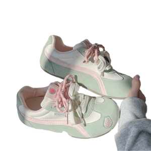 Baskets décontractées coréennes printemps-été-automne à coupe basse, lacets épais, semelle extérieure antidérapante en PVC/EVA, tige en PU - Product Image 1
