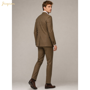 Completo da Uomo in Misto Lana Marrone con Motivo <span class=keywords><strong>Prince</strong></span> of Wales, 2 Pezzi, per Business, Matrimoni e Abbigliamento Smart Casual - Product Image 2