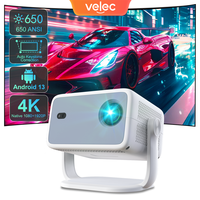 Velec Android 13 4K natif 1080P 650ANSI mise au point automatique WiFi6 BT5.2 projecteur de cinéma portable pour la maison et l'extérieur