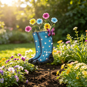 Piquet décoratif en métal 3D pour bottes <span class=keywords><strong>de</strong></span> <span class=keywords><strong>pluie</strong></span>, motifs fleurs et papillons colorés, pour décoration extérieure <span class=keywords><strong>de</strong></span> jardin - Product Image 3