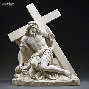 Estatua famosa Católica Cristiana piedra grande tallada tercera estación Jesús Primera vez cae mármol blanco Jesús 14 estación escultura - Product Image 3