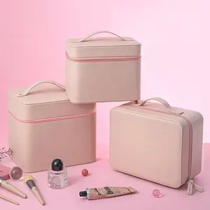 Manufacturer Customize Hard Double Layer Travel Organizer Trolley Carrying Train With Mirror Makeup Vanity Box Cosmetic Case