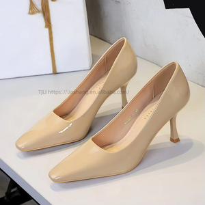 European American Style Women's <b>Pumps</b> Fashionable Patent Leather Elegant Thin Heels Gloomy Small Square Super High - Product Image 2