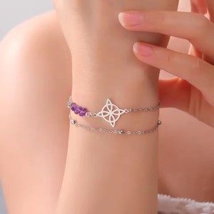 Lila Kristall Hexenknoten Charm Armband Damen Edelstahl Doppelschichtige Perlenkette Amulett Hexerei Schmuck Geschenk - Product Image 5