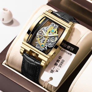 BINBOND marca cuadrado de lujo hombres oro Tourbillon esqueleto cuarzo relojes de pulsera para hombres - Product Image 3