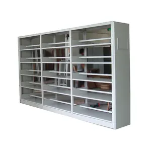 High quality new wooden design book shelf/Double Sides metal frame book shelves/School Steel library book shelf