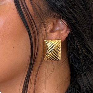 Geometric Stud Earrings 18K Gold Plated Stainless Steel <b>Square</b> Wave Pattern Fashion Jewelry for Women - Product Image 2