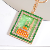 Porte-clés en alliage de zinc Ramadan avec motif de mosquée et accents de strass, ornement de célébration islamique musulmane pour l'Aïd al-Fitr