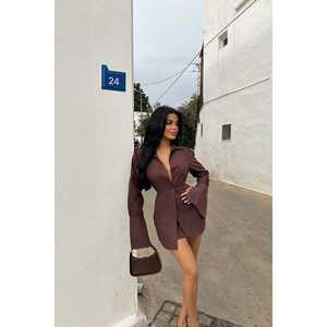 Chemise en tissu mat marron pour femmes - Product Image 3