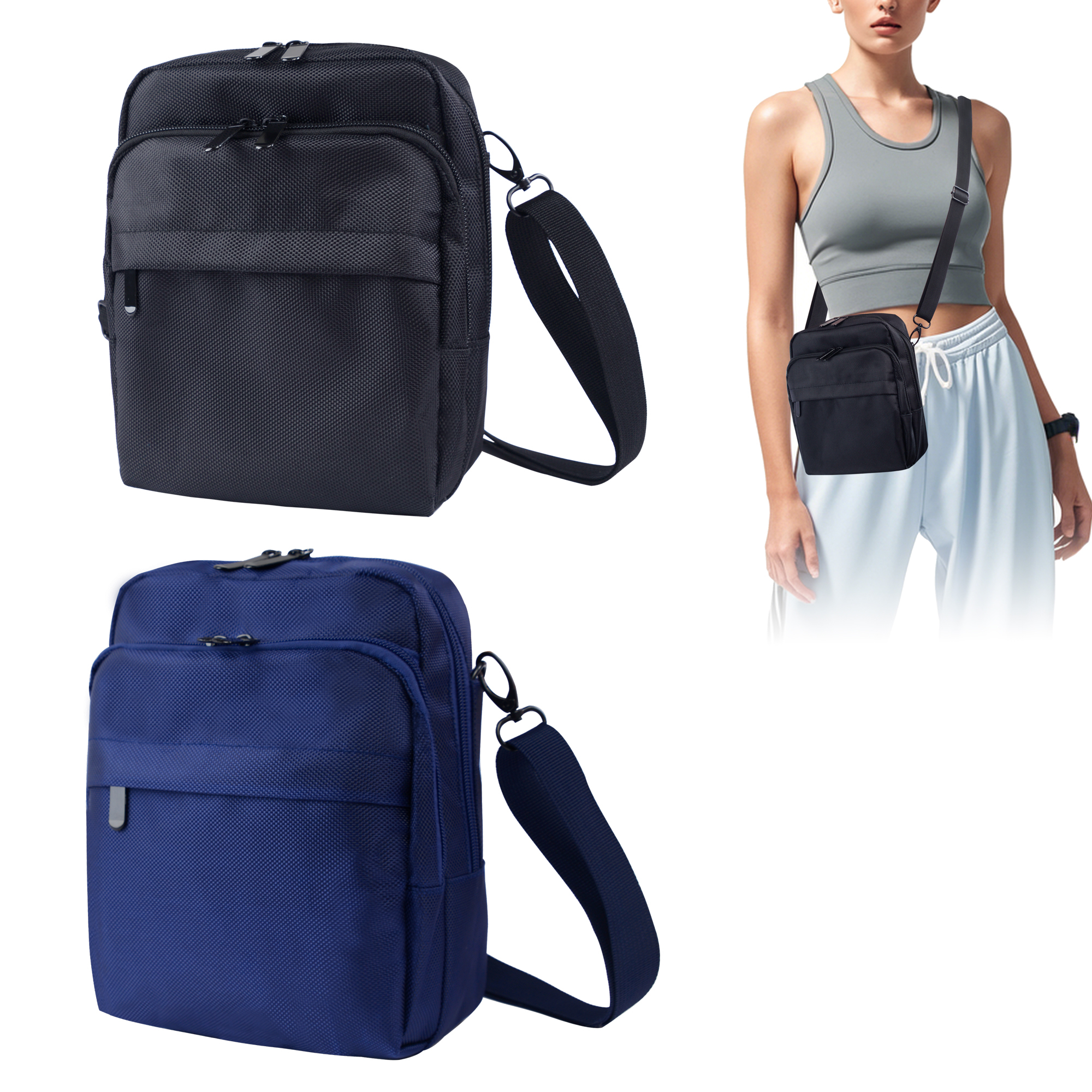 Men's Polyester Crossbody Messenger Bag with Zipper Closure