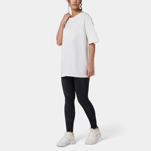 Custom Logo Women Comfortable Ribbed Neckline Dropped Shoulders <strong>Longline</strong> Length Casual <strong>Tops</strong> Solid Crew Neck Short <strong>Sleeve</strong> T-Shirt - Product Image 4