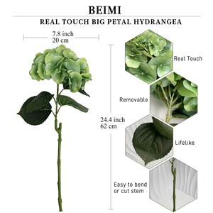 Flores de Hortensia Artificiales de Látex de Alta Calidad, Tacto Real, Pétalos Grandes en Blanco y Verde para Graduaciones - Product Image 3
