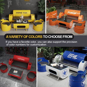 ชุดเก้าอี้โต๊ะต้อนรับคู่กาแฟร้านดุมถังน้ำมันสไตล์อุตสาหกรรมวินเทจหรูหรา - Product Image 3