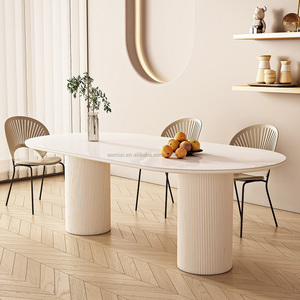 AOMISI <span class=keywords><strong>CASA</strong></span> lumière luxe crème série style table en bois massif pied plaque de roche bureau moderne famille salon table à manger - Product Image 3