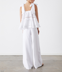 Conjunto de 2 piezas de Frenulum para <span class=keywords><strong>mujer</strong></span>, <span class=keywords><strong>traje</strong></span> de <span class=keywords><strong>lino</strong></span> <span class=keywords><strong>blanco</strong></span>, estilo informal de verano, patrón sólido, vendaje, blusa holgada sin mangas, trajes de pantalón - Product Image 3