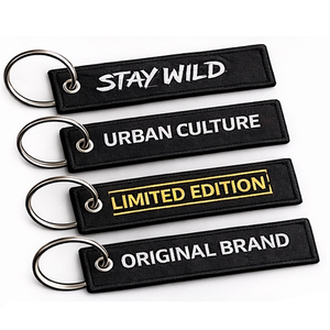 Porte-clés tissé double face personnalisé avec texte et logo brodé – Étiquette de clés sur mesure - Product Image 1