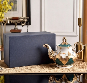 Premium Green Gold Trim Floral Bone China Teapot Ornate Baroque Style Porcelain Tea Pot For Tea Party - Product Image 1
