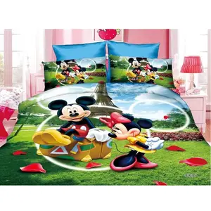 Set selimut gambar 3D bunga tanaman Microfiber kembar Mickey Minnie Mouse