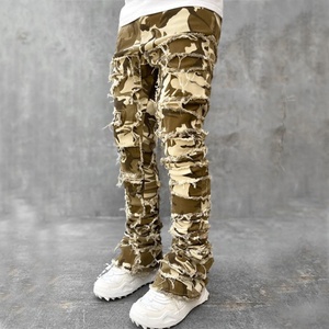 Jeans Vaqueros de Mezclilla Camuflados Lavados, Desgastados, Rotos y Parchados, Estilo Urbano, Personalizados para Hombre - Product Image 3