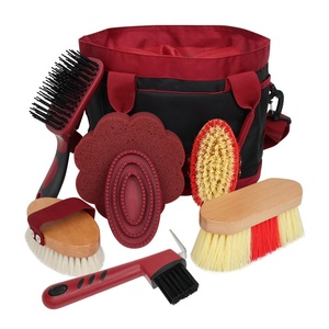 Kit de Toilettage Équestre en Gros pour <span class=keywords><strong>Chevaux</strong></span> d'Extérieur : Brosse Curry, Cure-Quincaillerie, Brosse de Bain, Kit de Nettoyage Équestre avec Sac de Rangement en Bois Massif et Métal - Product Image 1