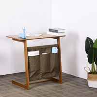 Table d'appoint moderne en bambou et tissu en forme de C avec rangement pour salon et chambre - Meuble écologique pour la maison