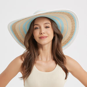 Lightweight Floppy Women Beach <strong>Baby</strong> Blue Sombrero De Sol Stripe Garden Hat Straw Beach Vacation Travel <strong>Sunhat</strong> - Product Image 2