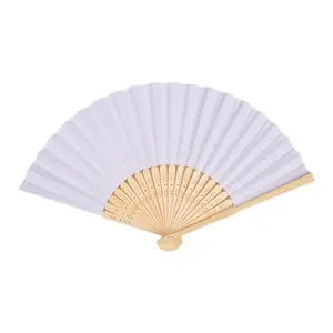 Factory direct sales customized blank paper fan portable hand fan painting white folding bamboo fan