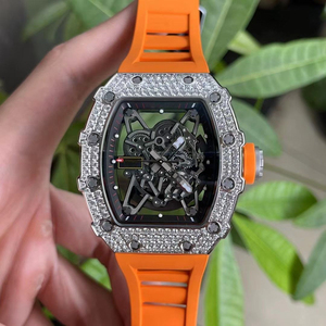 Montre mécanique haut de gamme pour homme, montre automatique squelettée en titane sertie de diamants de forme tonneau 35-02 - Product Image 1